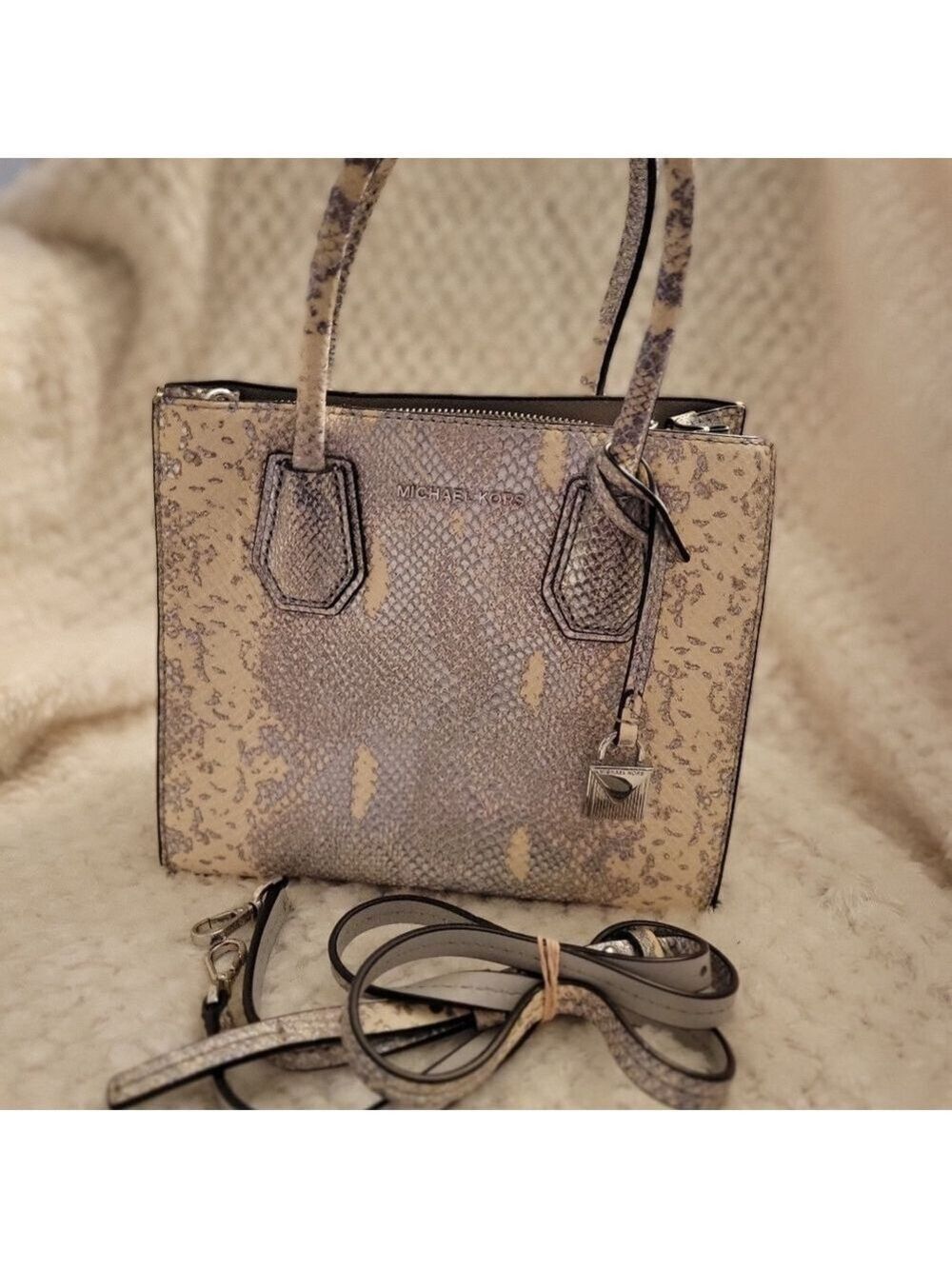 Michael Kors Metallic Faux Snakeskin Purse Crossbody Animal Print - Picture 8 of 13